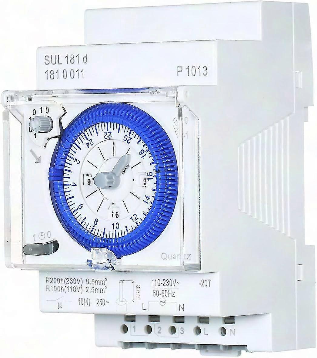 24-Hour Mechanical Timer with 30-Minute Intervals, DIN Rail Programmable Switch, 96 On/Off Cycles
