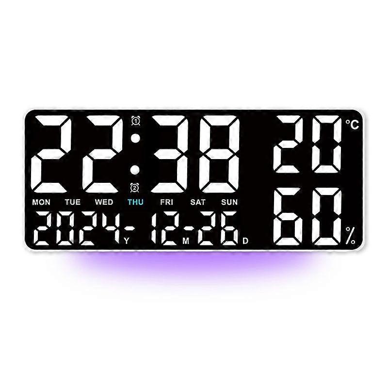 Large Digital Wall Clock with 7 Colors Light TEMP Humidity Date