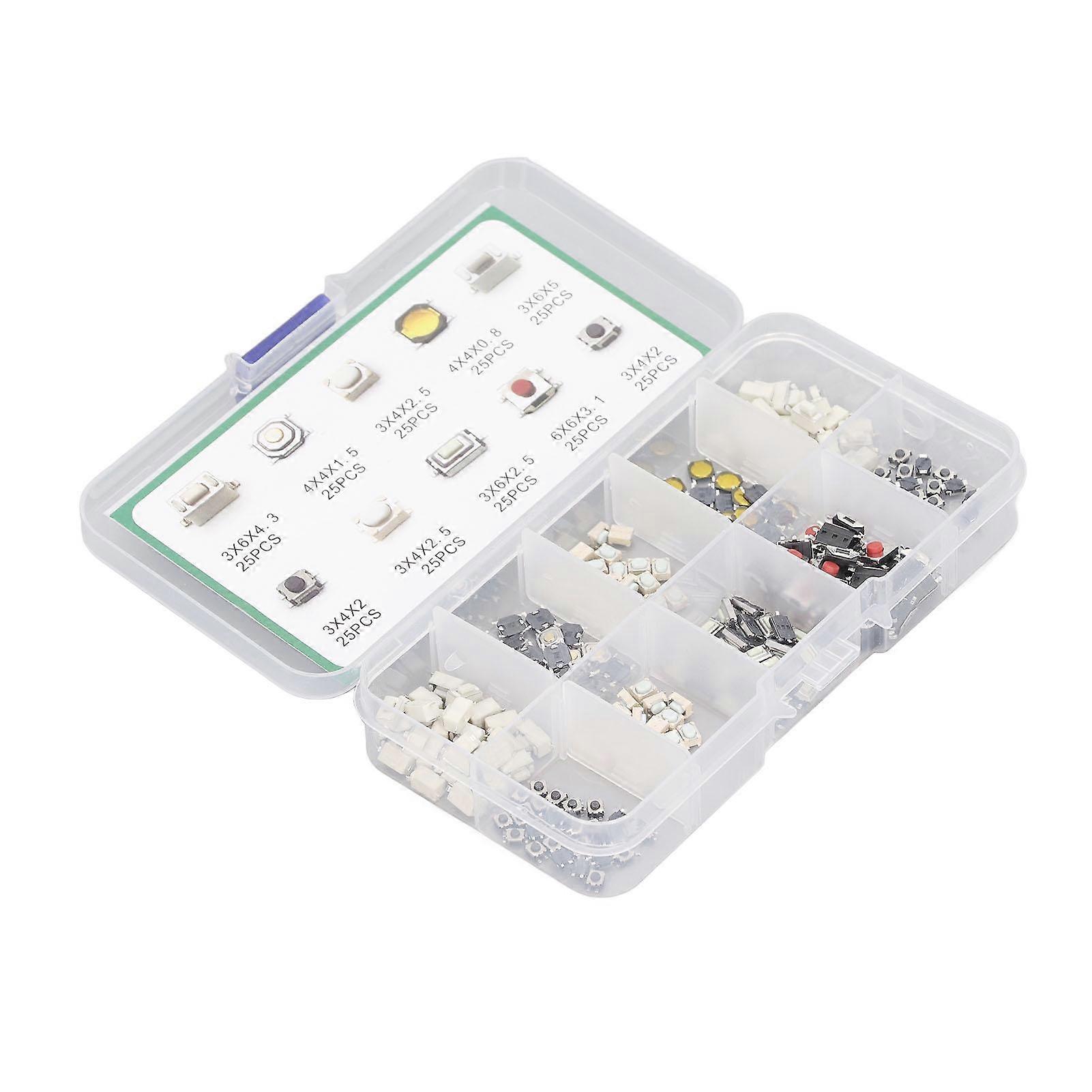 250 Pcs Tactile Push Button Switch 10 Specification High Sensitivity Tact Button Switch Assortment Kit