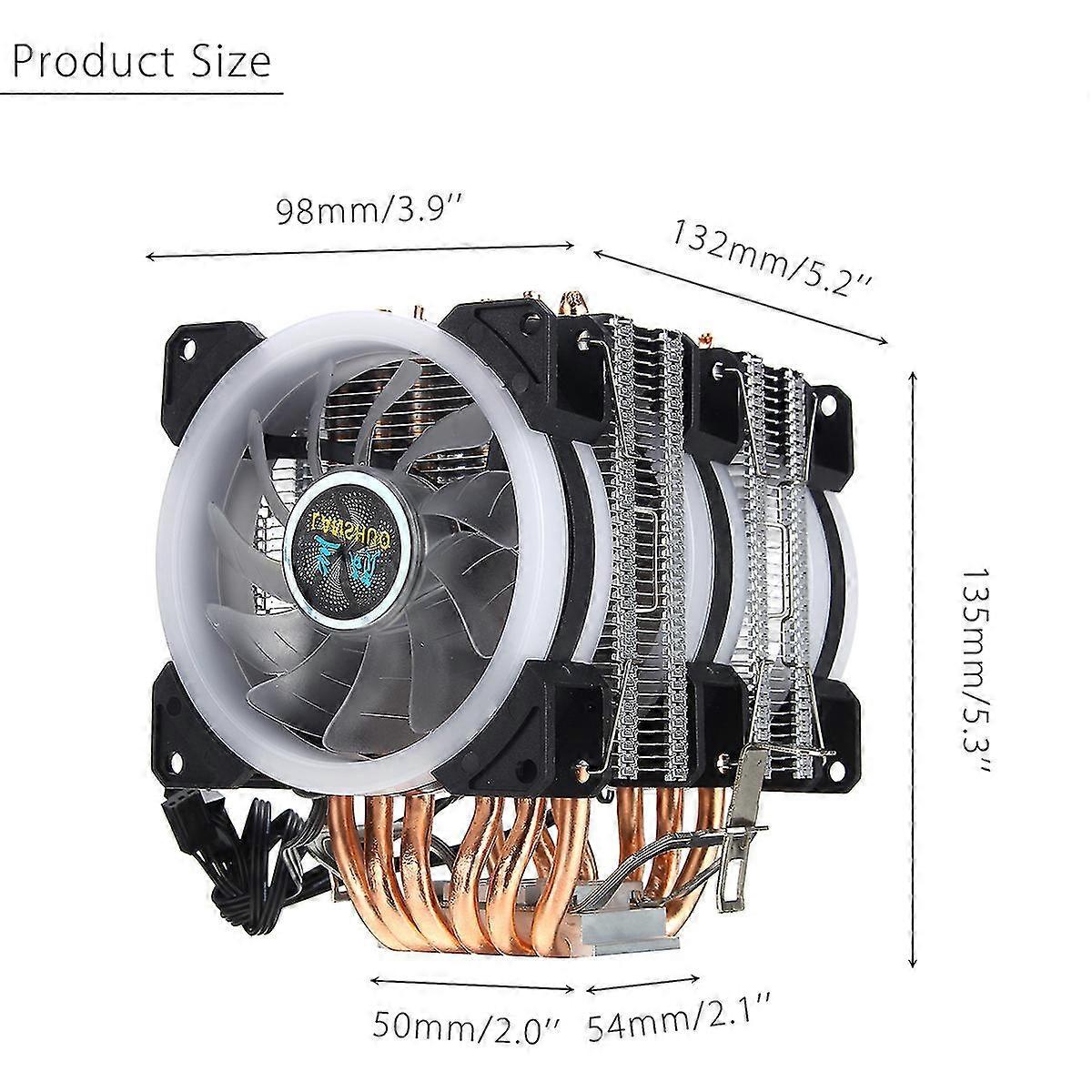 Rgb Cpu Cooler Cooling Fan 6 Pipe Heatsink 3pin Kit For Intel 775 1150 1156 Amd