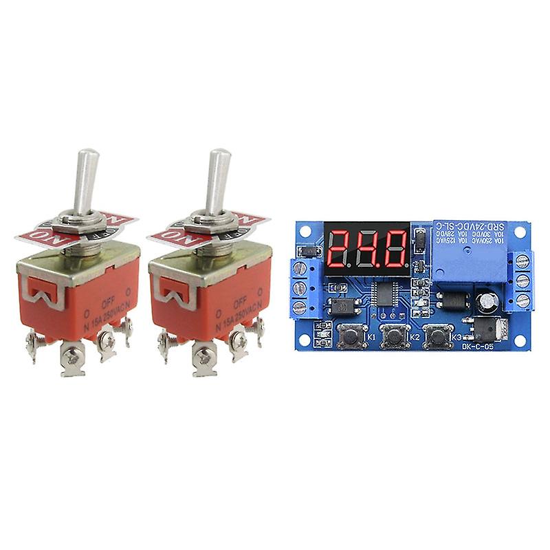 2 Pcs 3 Position Dpdt Toggle Switch &amp; 1x With Case 24v Led Display Automation Digital Delay Timer Switch Relay Module