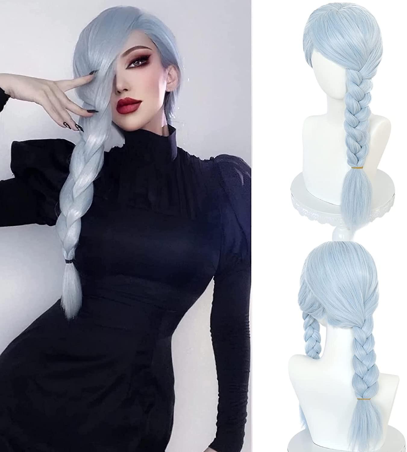 Ice Blue Wig Women Long Straight Wigs Synthetic Hair