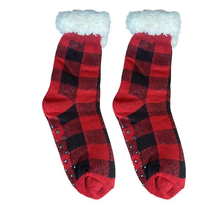 Women Winter Fuzzy Slipper Socks With Non Slip Grippers Multicolor Plaid Pattern Warm Fleece Lined Thermal Stockings