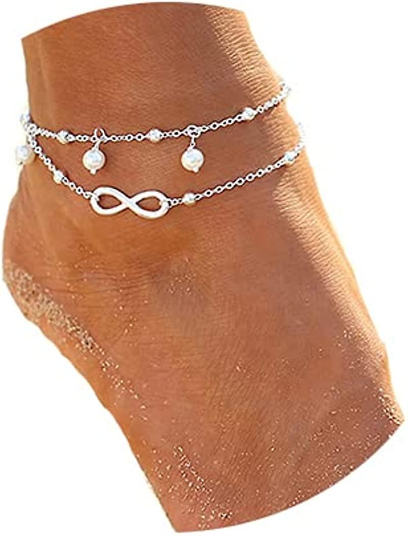 Three-Layer Anklet Ankle Bracelet Foot Chain with Leaves Accessories Foot Jewelry for Women and Girls