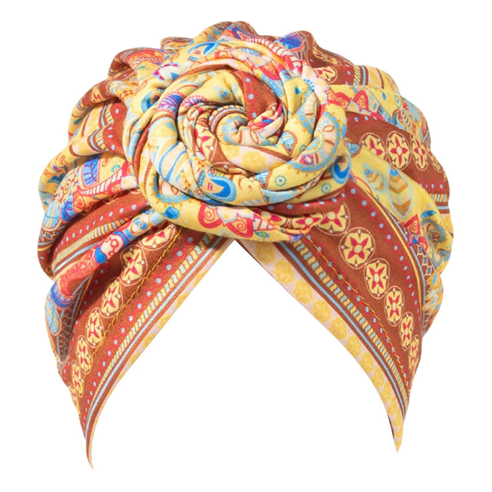 Turban Cap Twisted Retro Print Elastic Confortabil Super Soft Hide Păr respirabil Boemia Pre-legat Bonnet femei Beanie Hat pentru viața de zi cu zi