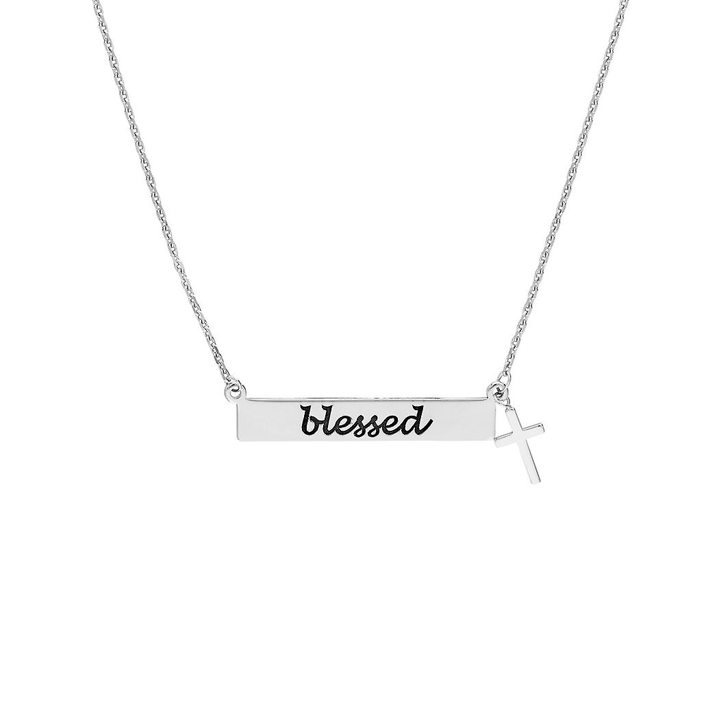 Colar com pingente de cruz religiosa em prata de lei 925 banhada a ródio e oxidada, com corrente de 45 cm (18 polegadas).