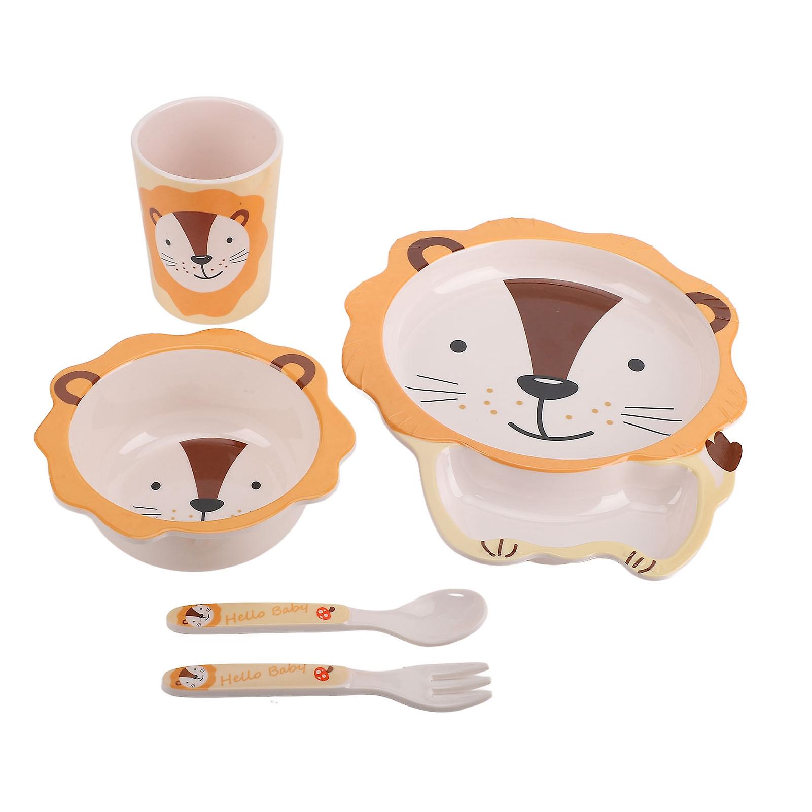 Kids Plates Set with Divided Sections Cartoon Dishes and Utensils for Toddler Mealtime Tableware Durable BPA-Free