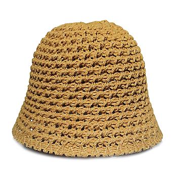 Women's Solid Color Woven Bucket Hat Breathable Knitted Sunshade Fisherman Hat For Spring And Summer