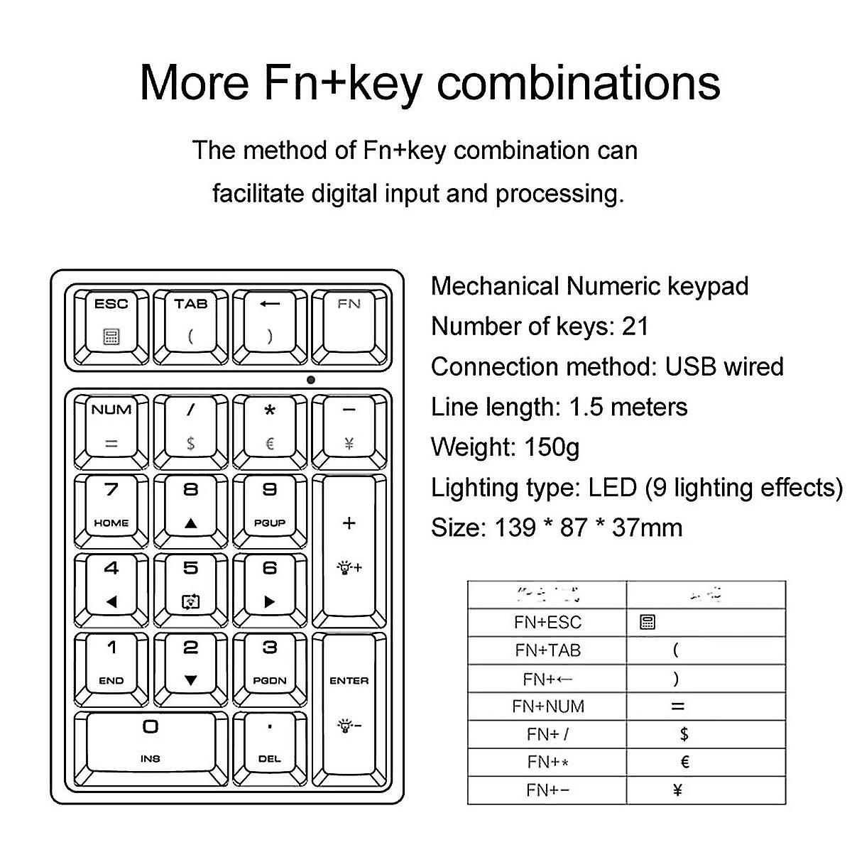 21 Key Wired Mechanical Numeric Keypad With Rgb Lights Blue Switch Suitable For Finance, Business, Laptop Users Black