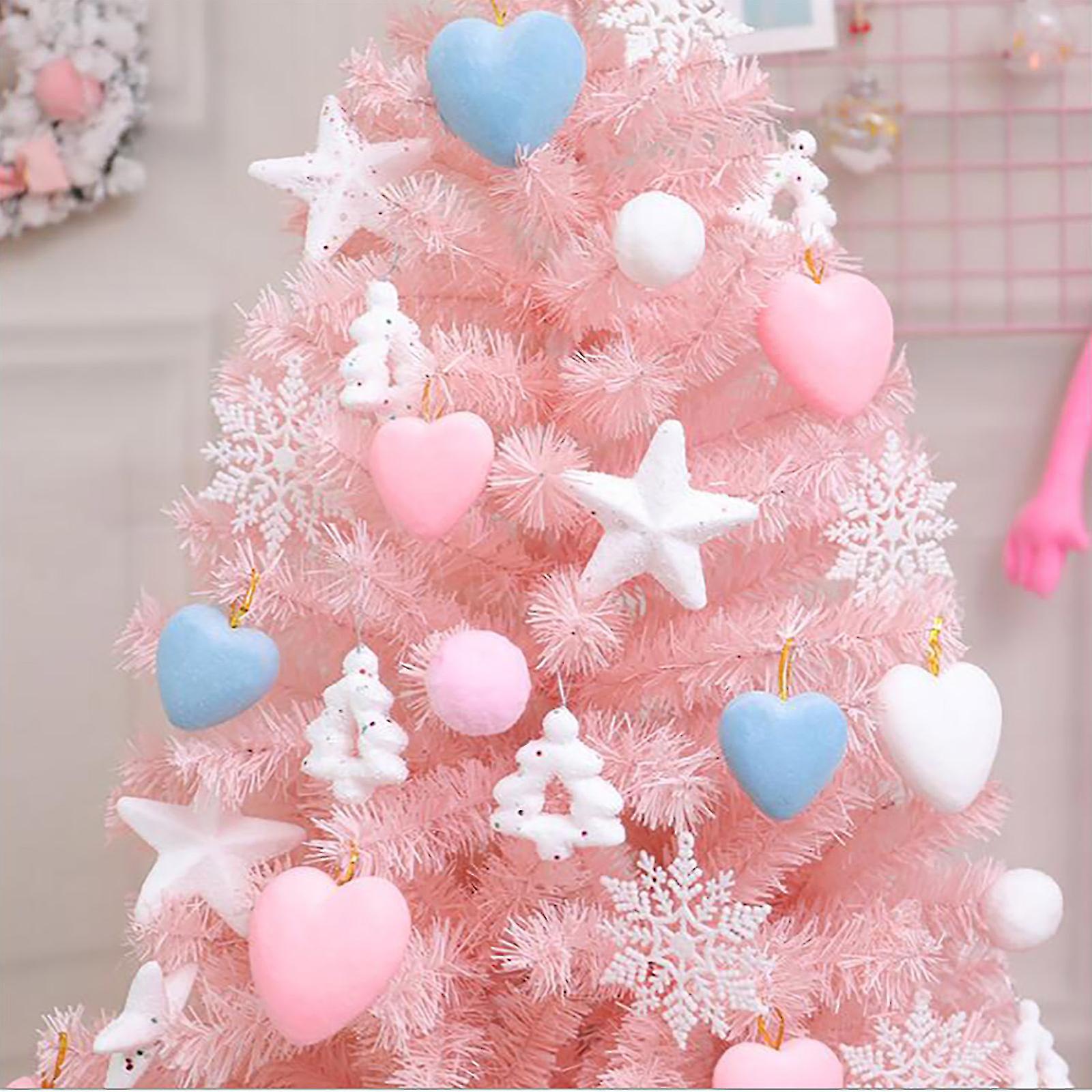 60cm Mini Pink Fuzzy Heart Christmas Tree Set - Tabletop Xmas Tree Decoration With Lights And Ornaments