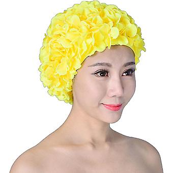 Vintage Floral Petal Retro Swim Caps Bathing Caps For Women, Ladies Flower Long Hair(yellow)