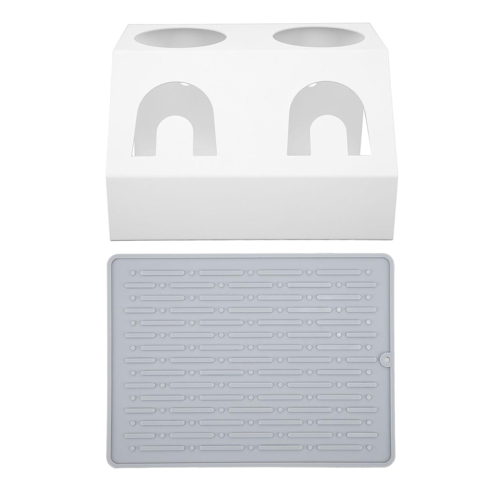 White Dual-Hole Bottle Drying Rack with Silicone Base for Kitchen Drain