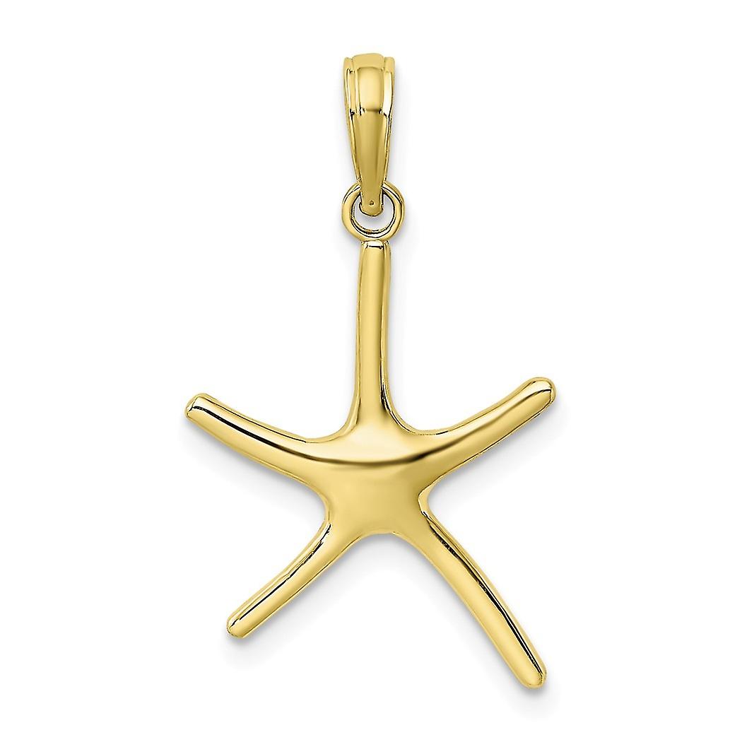 10k Gold Dancing Sea shell Nautical Starfish With Bail Charm 22.3x15.5mm Wide Pendant Necklace for Women