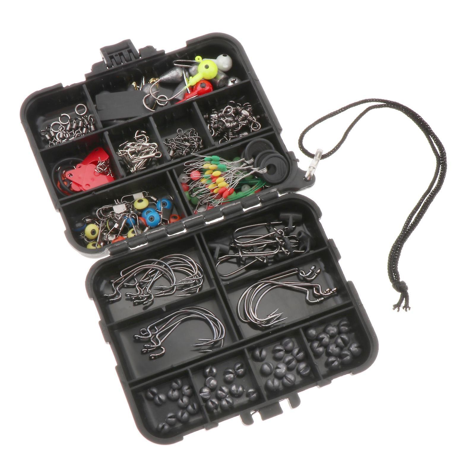 208pcs Carp Fishing Lure Tackle Box Set Kit Hooks Swivel Sinker Weights Bead