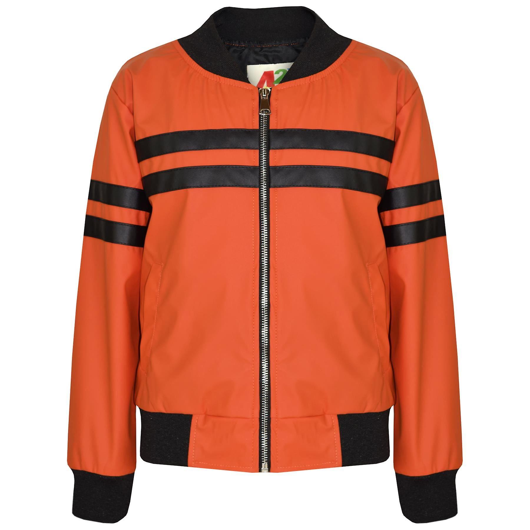 Kids Unisex Orange Contrast Stripes Varsity Jacket