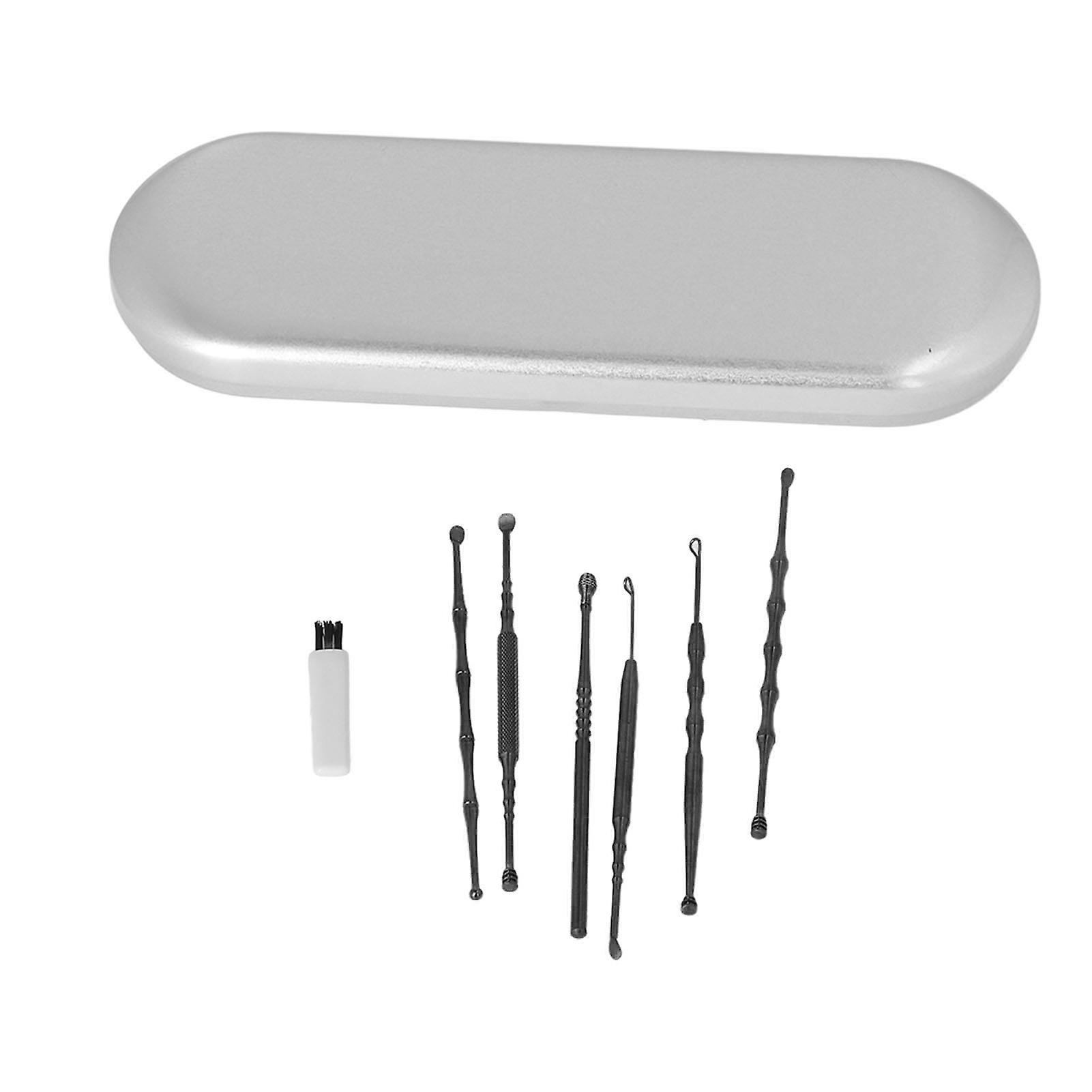 Ear Cleaning Kit Stainless Steel Glossy Polished Spoon Shaped Portable Case Ear Wax Removal Tool for Home Travel Black