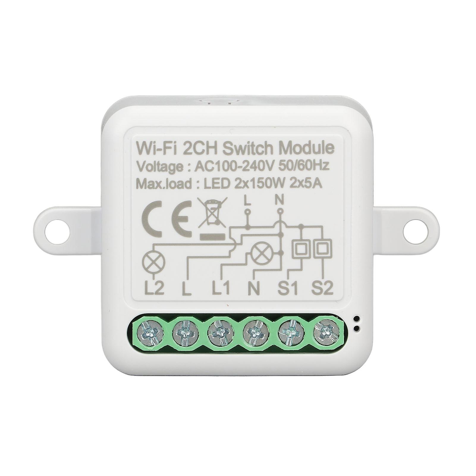 WiFi 2CH Relay Switch Module Smart Wireless Switch Remote Control AC100-240V Input LED Compatible Intelligent Power Controlle