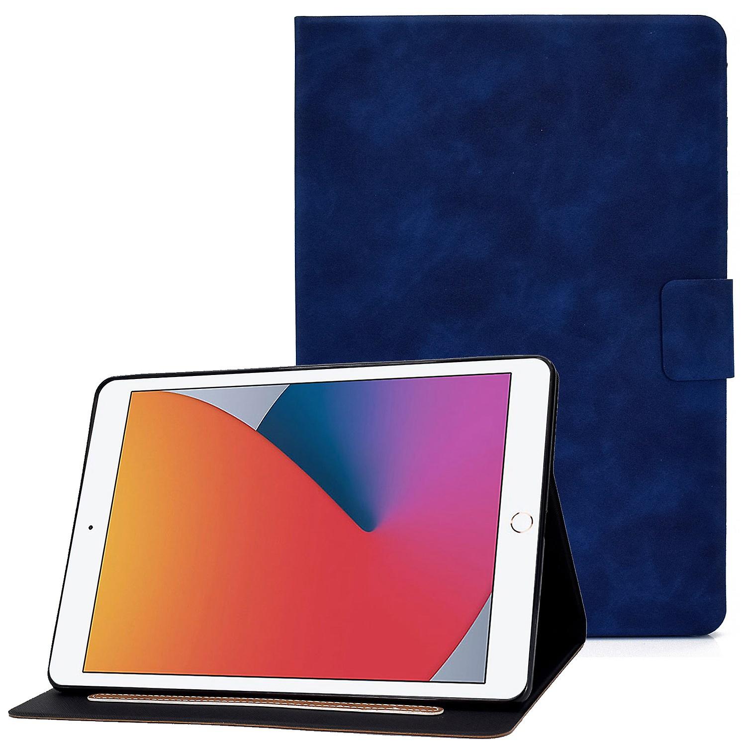 Compatible with Ipad 10.2 (2019/2020) Ipad Air 10.5 2019 Cowhide Texture Solid Color Flat Blue