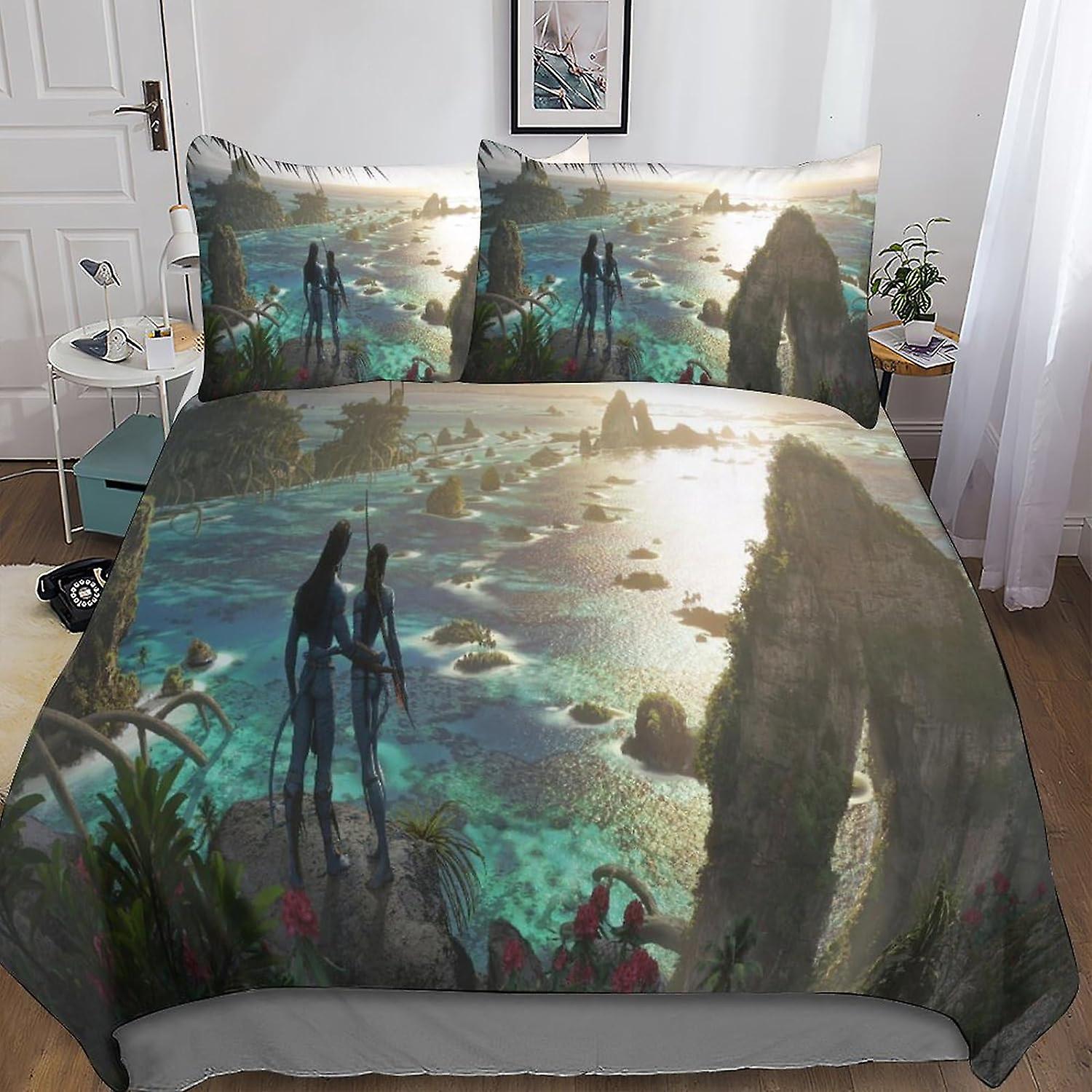 HOUKIG 3 Piece Avatar Comforter Set 3D Science Fiction Film Printed Bedding Comforter Set with Zip Closure for Girls, Super Soft Microfibre Bedding