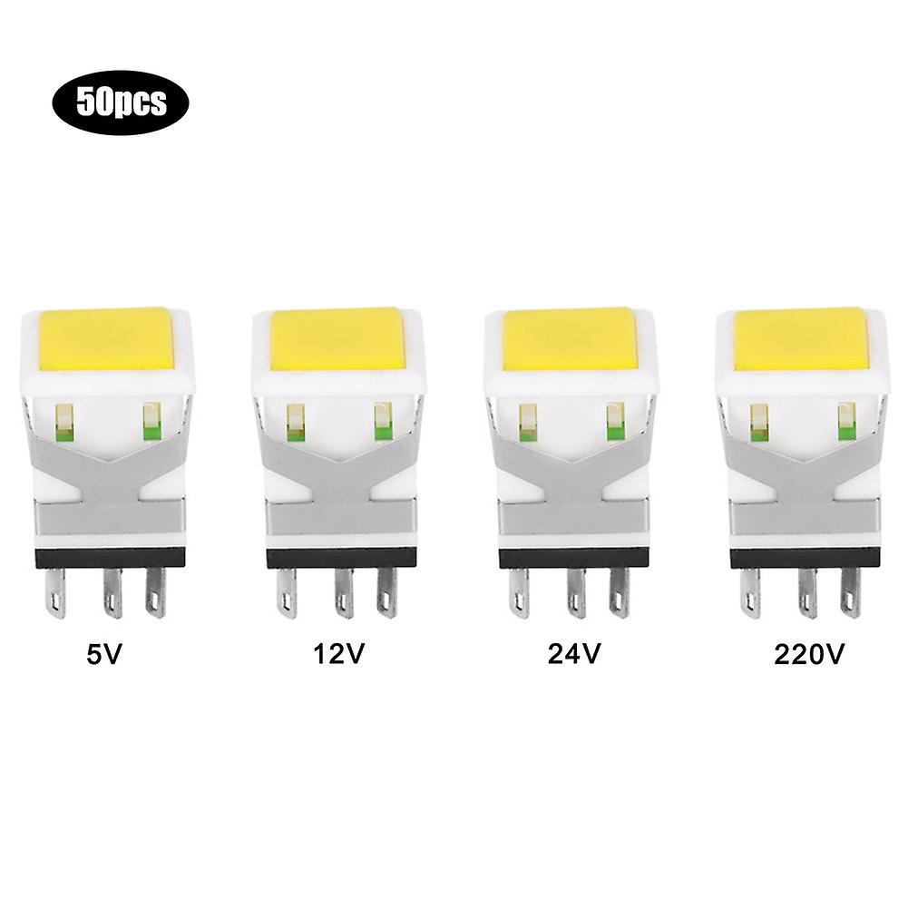 50pcs 6 Pins Self‑Locking Push Button Switch Precision Stable Switch Button Yellow12V