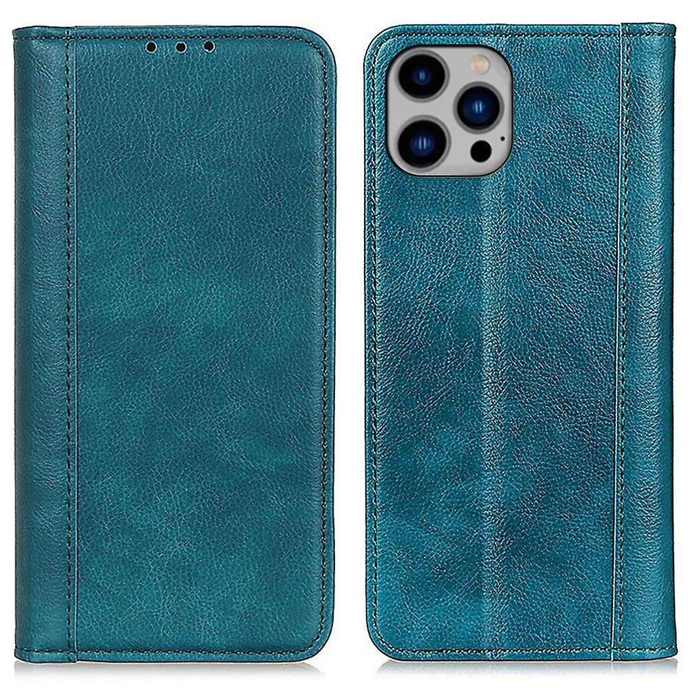 For iPhone 16 Pro Max Case Split Leather Magnetic Auto Closing Wallet Phone Cover - Green