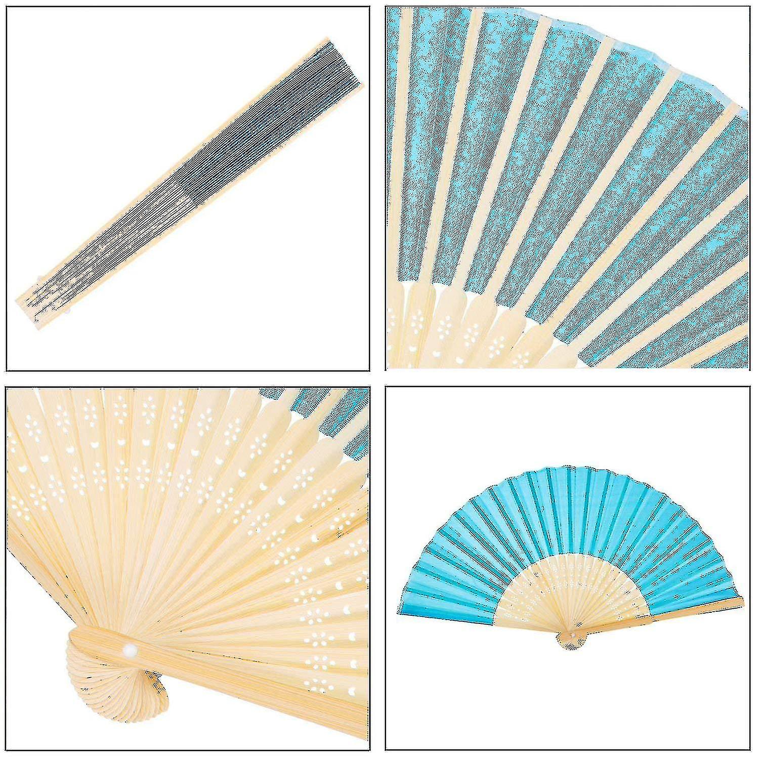 12 Pack Hand Held Fans Silk Bamboo Folding Fans Handheld Folded Fan