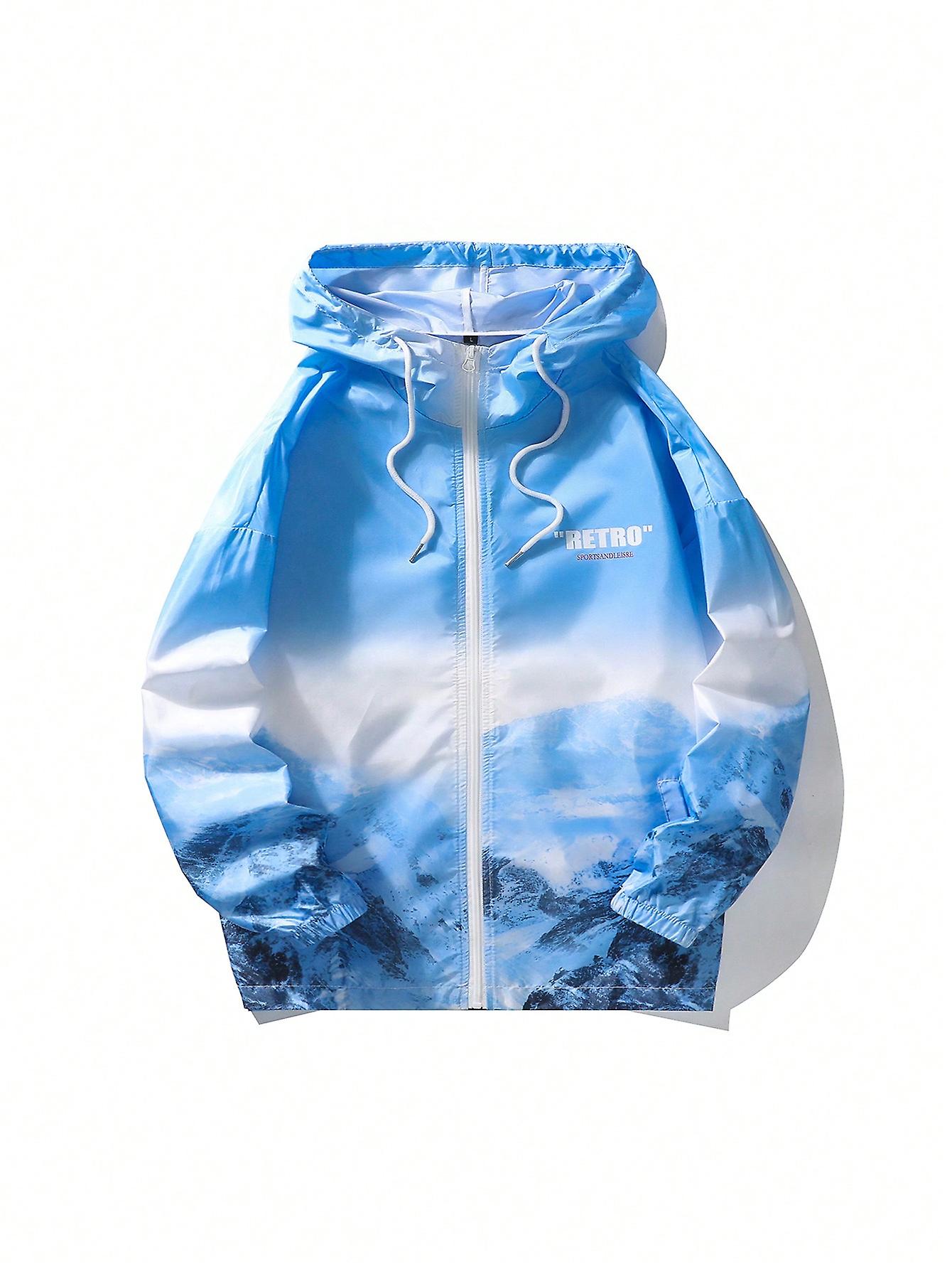 Men Letter Graphic Drawstring Hooded Jacket