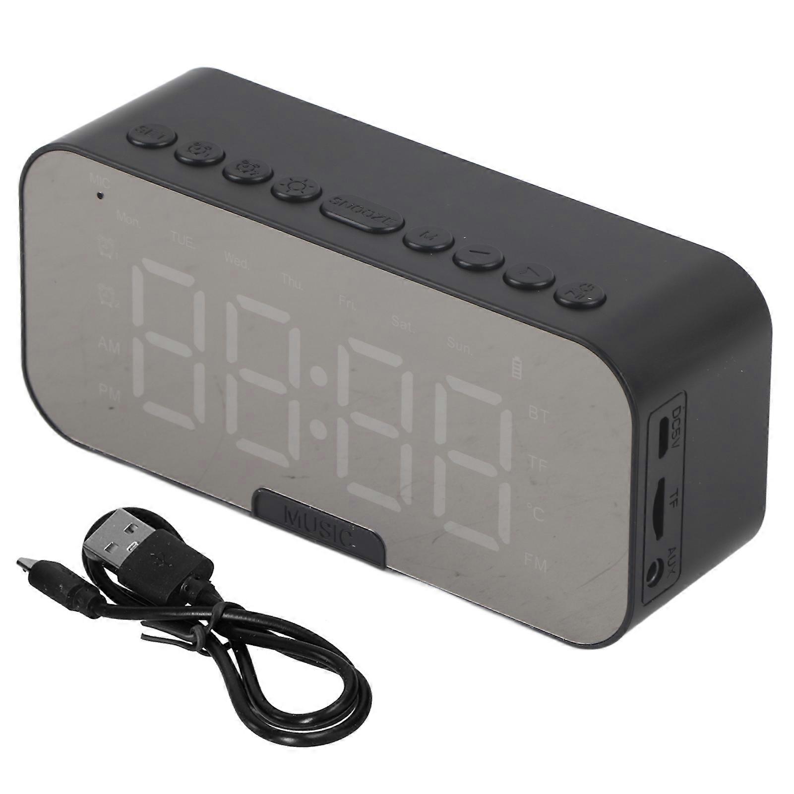 Digital Alarm Clock Portable Bluetooth Alarm Clock With Led Display And Speaker For Bedroom And Officeblack
