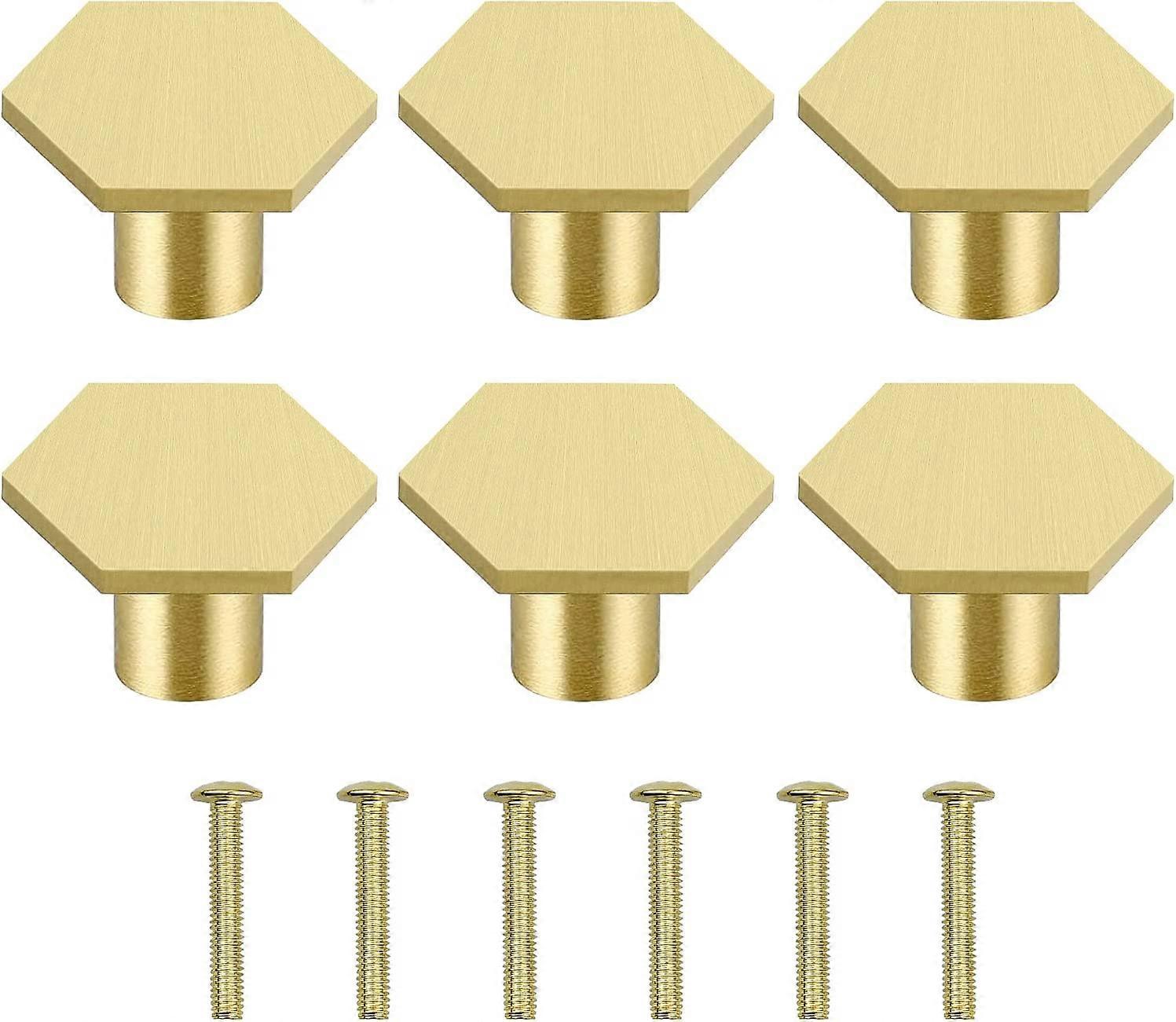 6PCS Solid Brass Door Handle Hexagonal Door Knobs Cabinet Knob Drawer Knobs With Screws Accessory for Kitchen Living Room Bedroom
