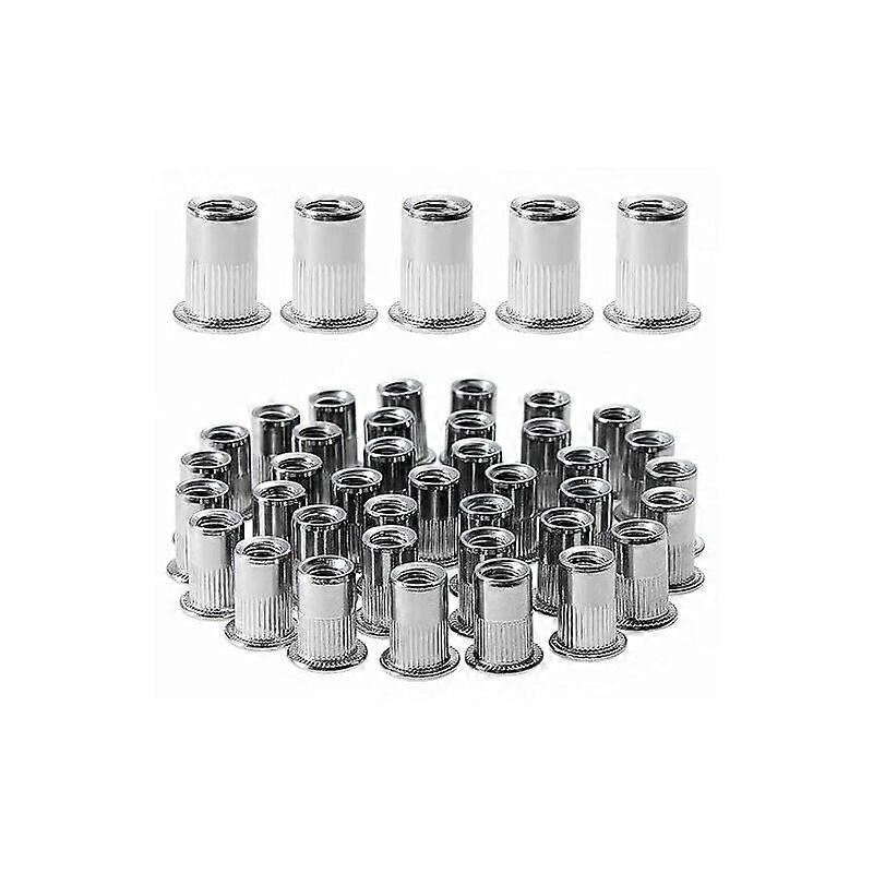 100 Pcs M310 Flat Head Threaded Rivet Nut, Stainless Steel Threaded Rivet Nuts, Threaded Inserts Assortment for Metal Plastic (Silver 8mm10mm)