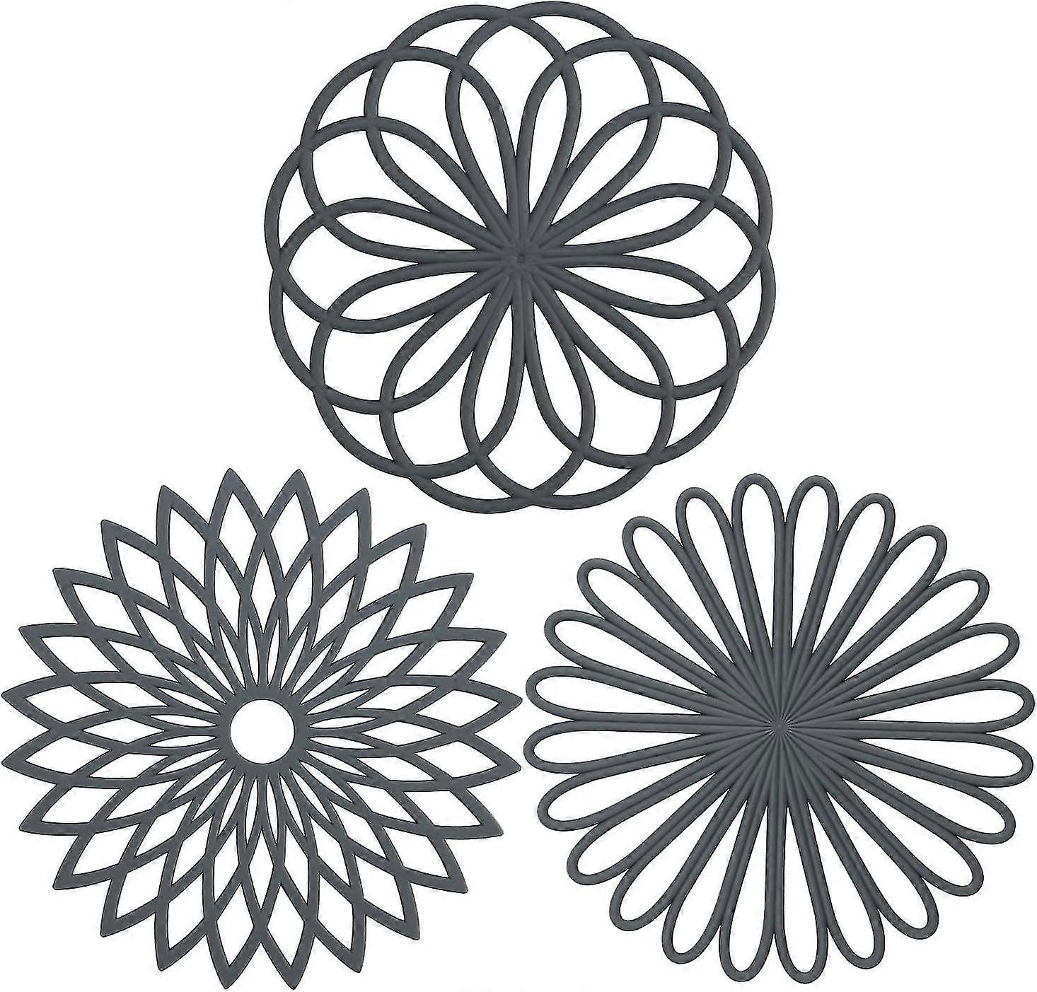 3 Set Silicone Coaster Mat Interestingly Carved Multi  Use    Durable Non  Slip Insulated Coasters (Gray)