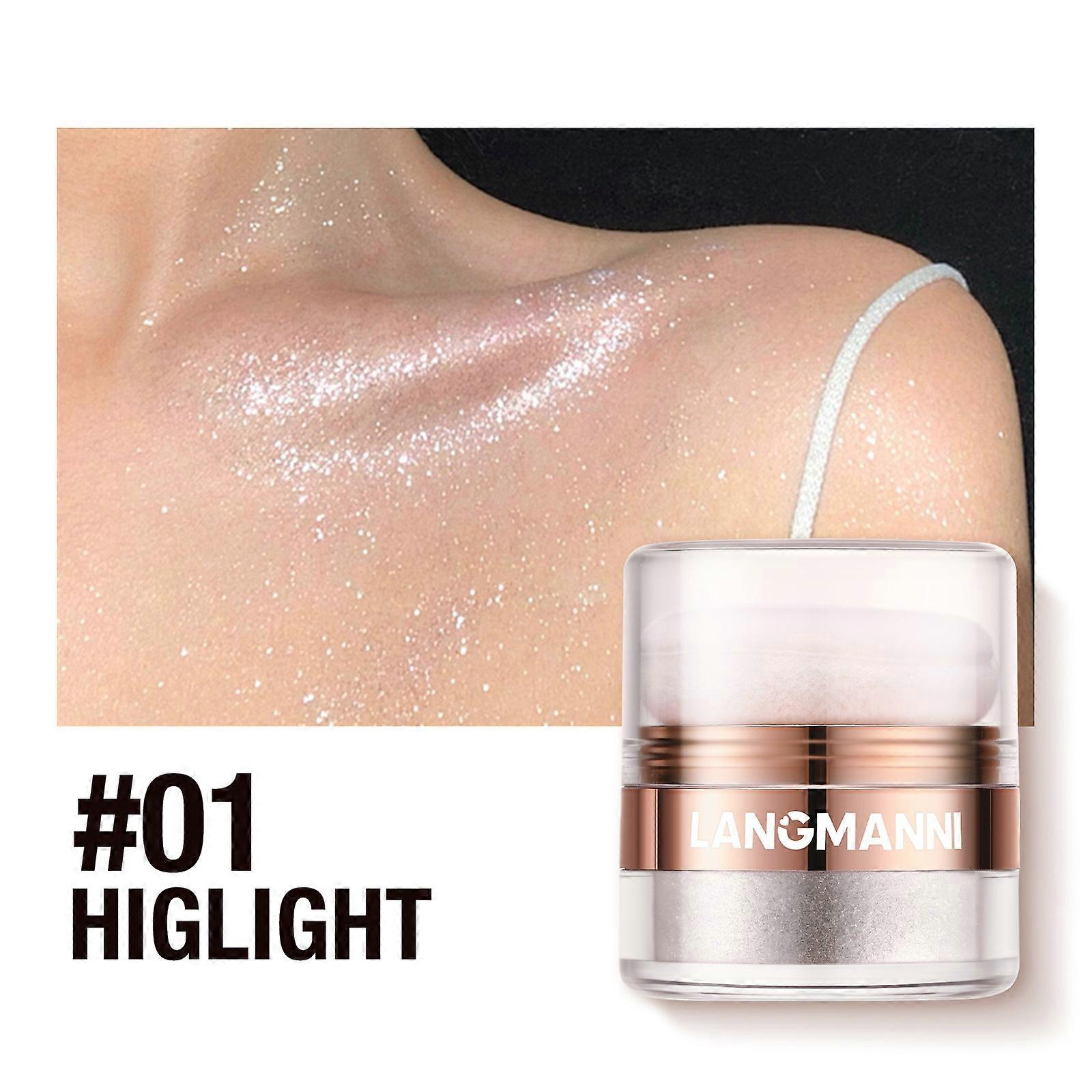 Body Highlighter Powder, Face Brightening Shimmer Body Glitter Contour Patting Powder, Sparkling Blush Highlighter Powder for Face Eyes Body Glow Make