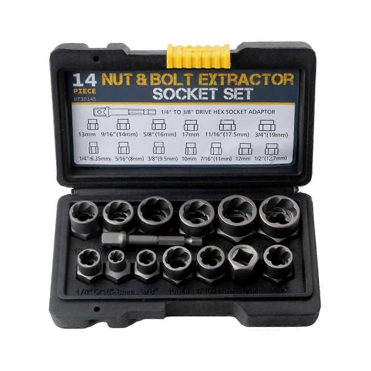 14Pcs Impact Bolt & Nut Remover Set, Stripped Lug Nut Remover with Hex Adapter Extraction Socket Se