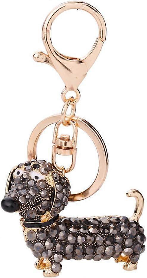 Dachshund keychain with shiny rhinestones Keychain, alloy, cute keychainchampagne