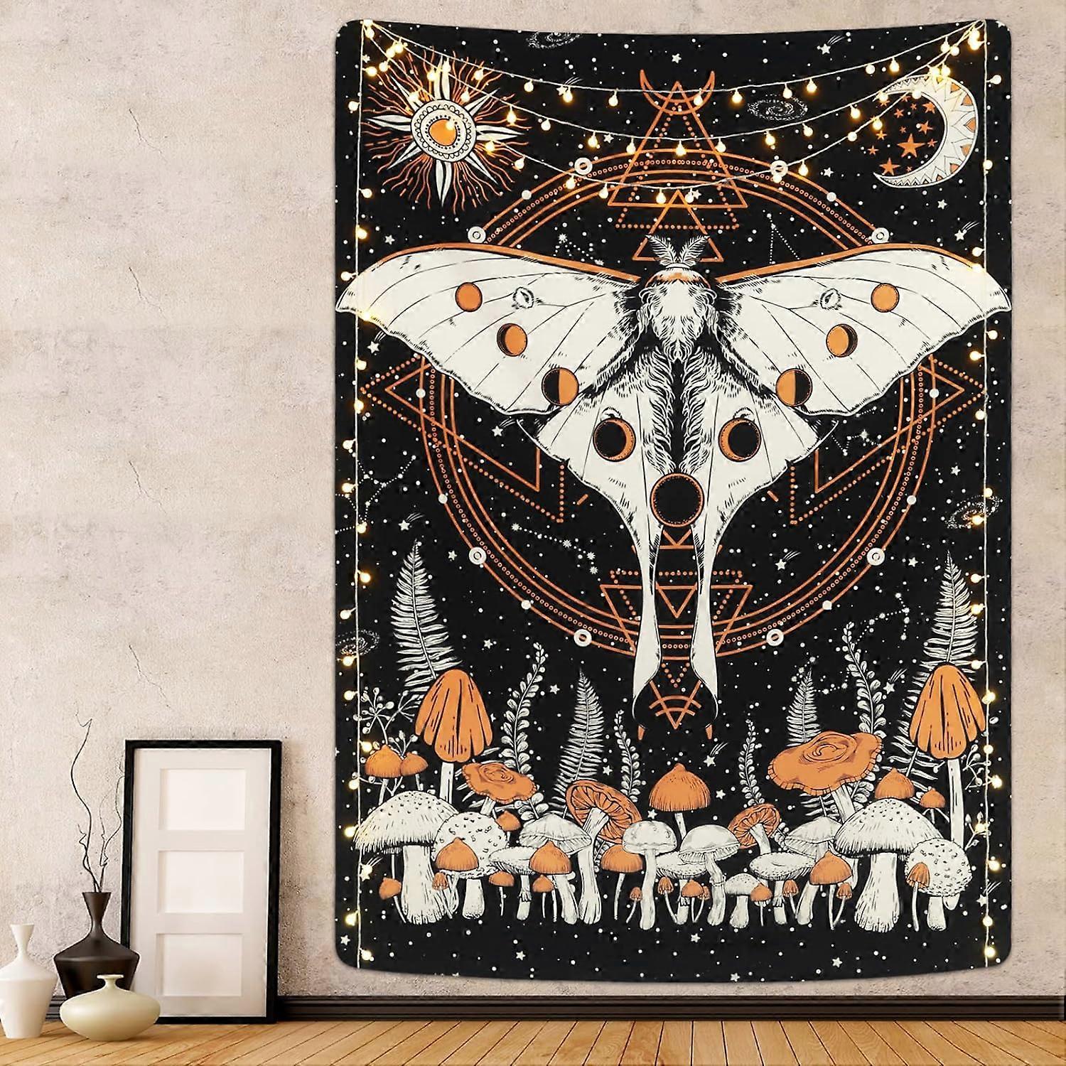 Psychedelic Tapestry Luna Moth Butterfly Tapestry Sun Moon Tapestries Solar Lunar Eclipse Tapestries(150 * 130cm)