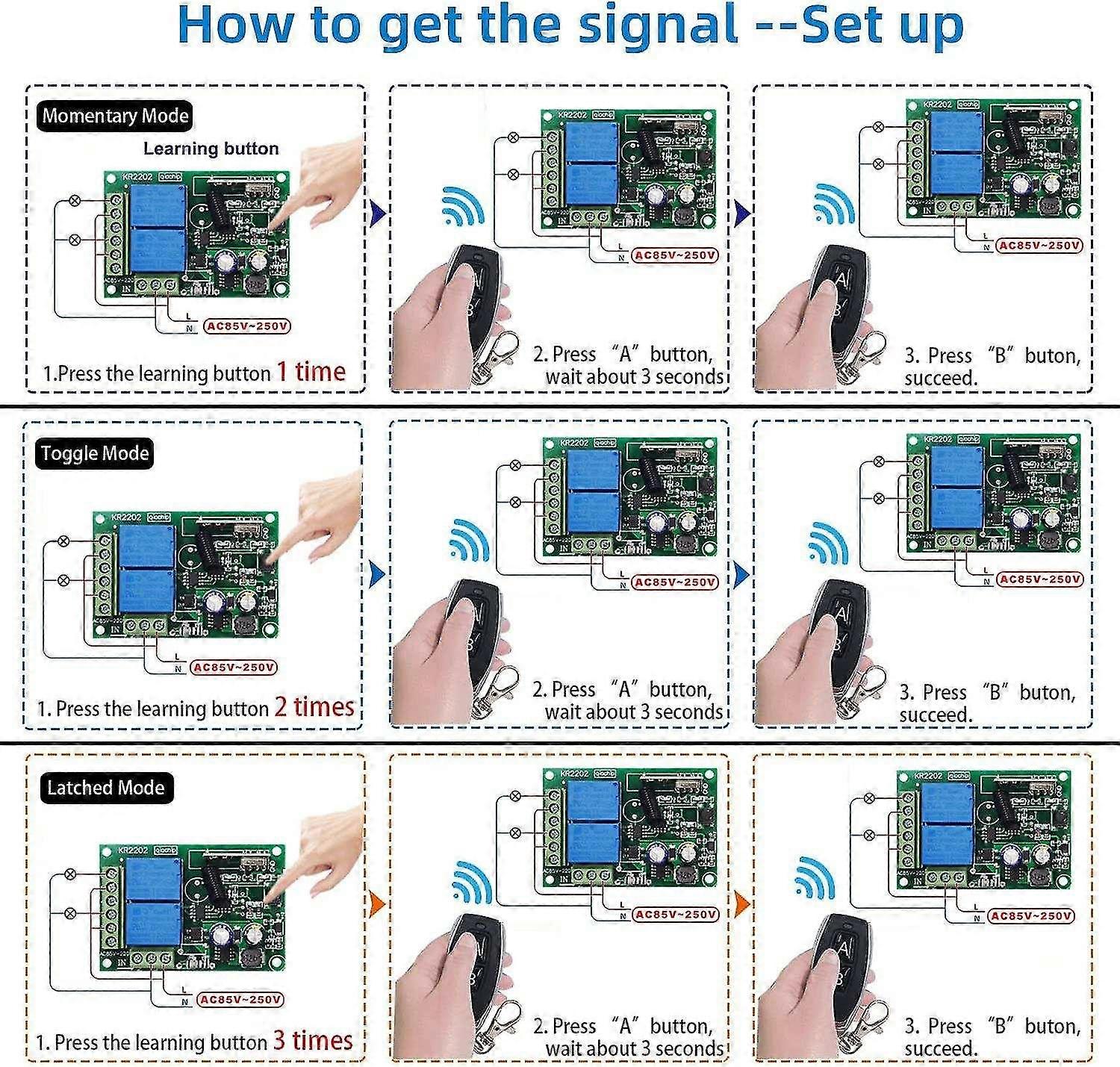 220v Ac 2 Channel Wireless Remote Control Switch, With On/off ...