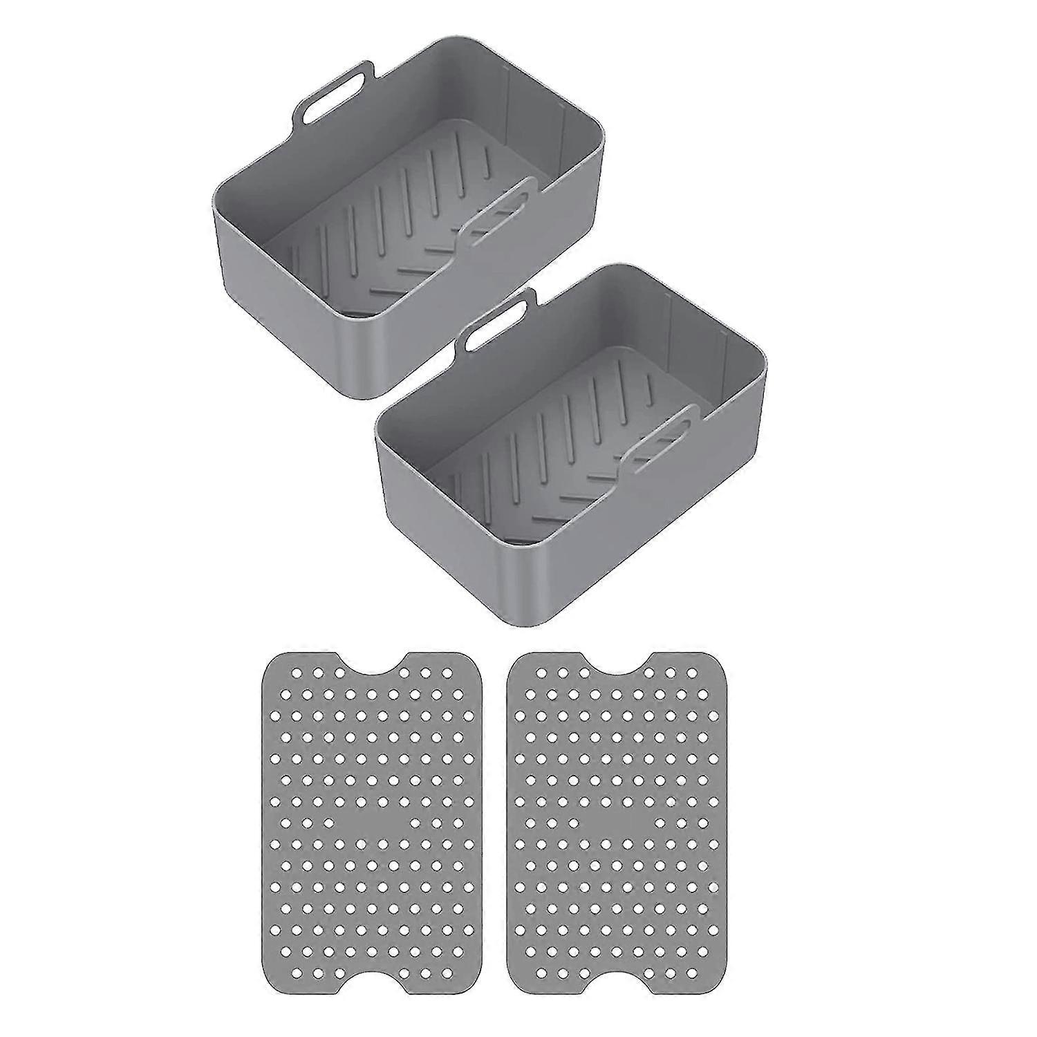 4 Pcs Silicone Pot Set For Fryer, Non Stick Fryer Silicone Basket, For Fryer Grey