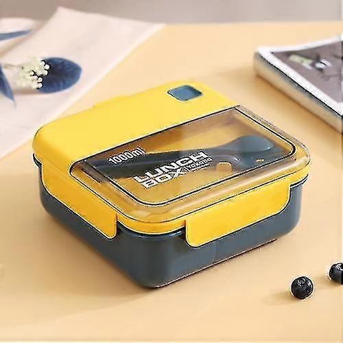 Plastic Divided Lunch Box Microwaveable With Tableware (1l Blue)