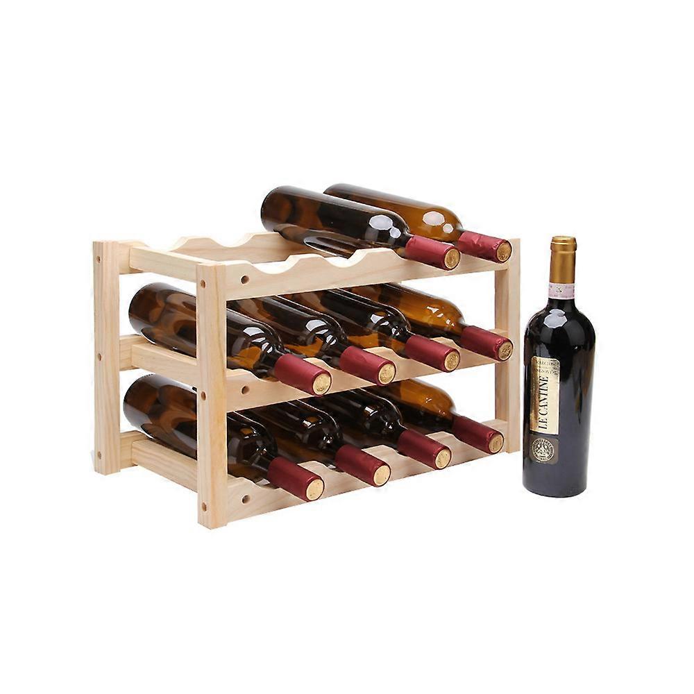 3 Layer Red Wine Bottle Storage Wooden Rack Stackable Stand Home Kitchen Bar