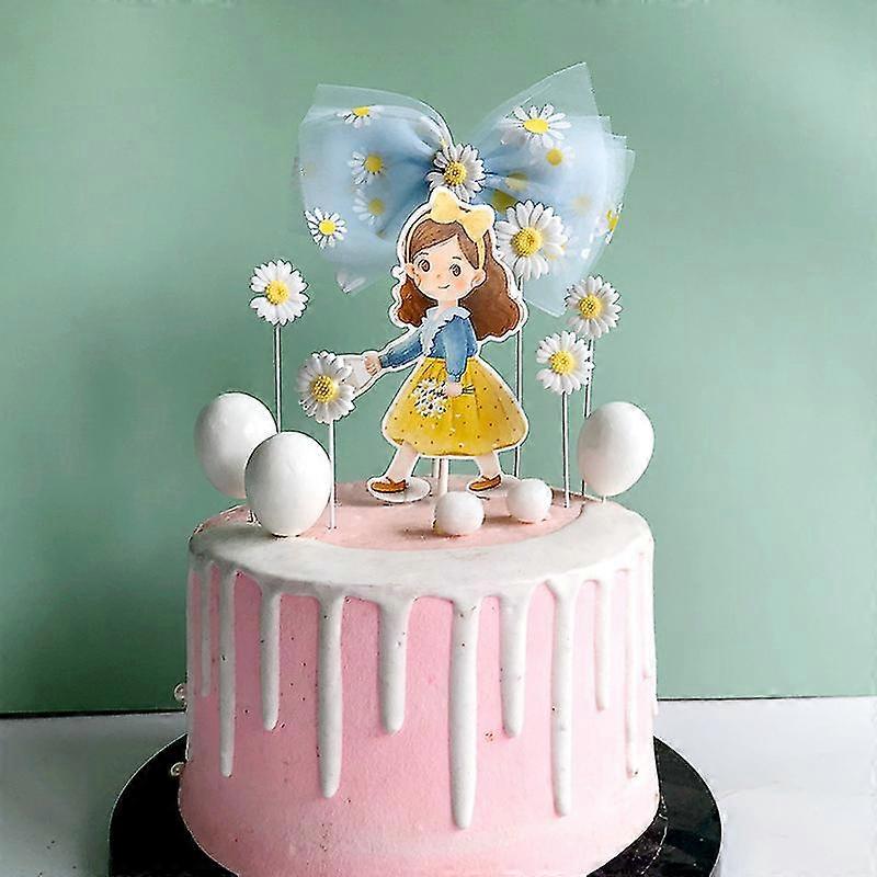 G-LOVELY'S 6-teiliger Gänseblümchen Cake Topper – Gelb & Silber, Für Geburtstagskuchen & Cupcakes