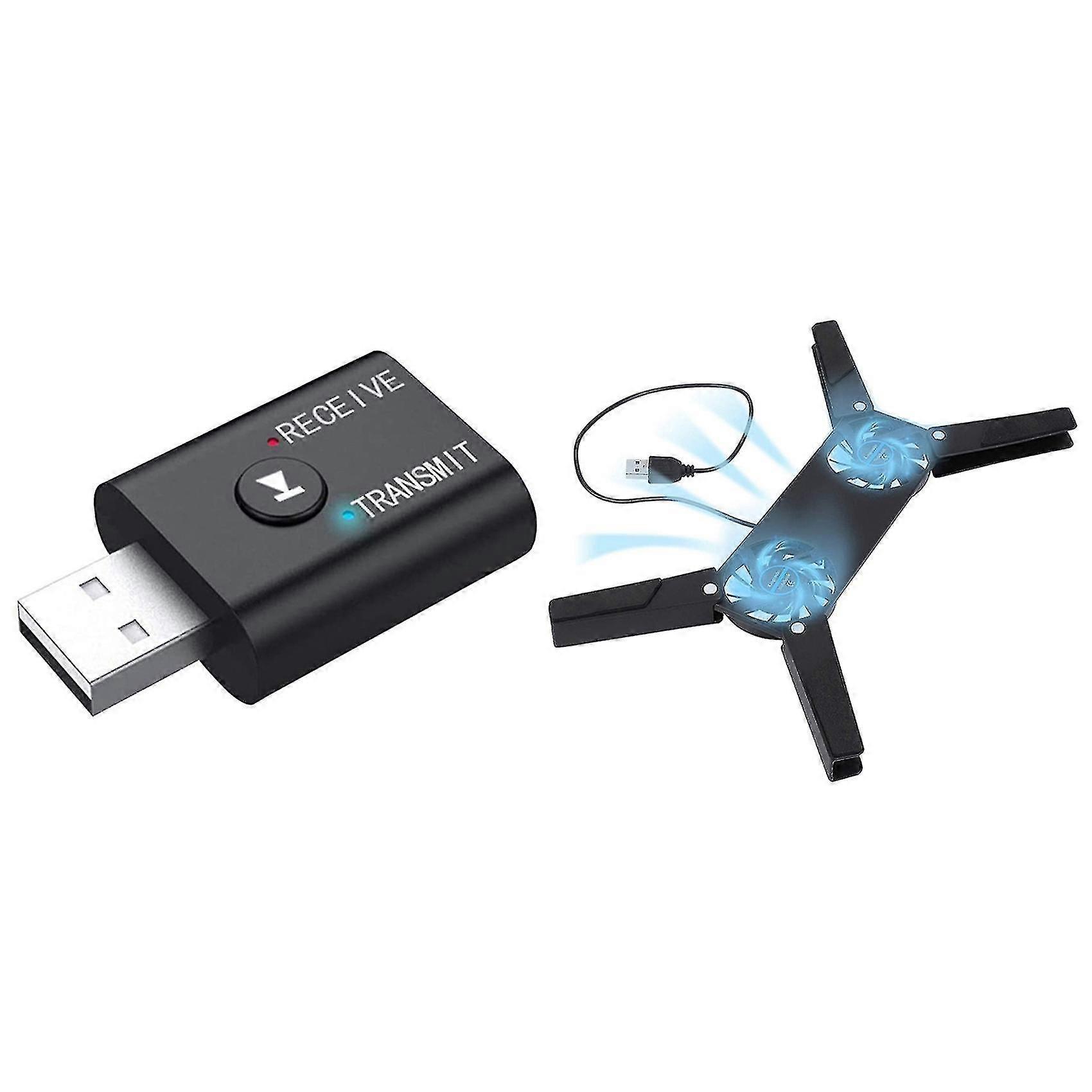 1 Pcs Bluetooth 5.0 Wireless Receiver Transfer Dongle & 1 Pcs Laptop Cooling Pad,dual Fan For Lapto