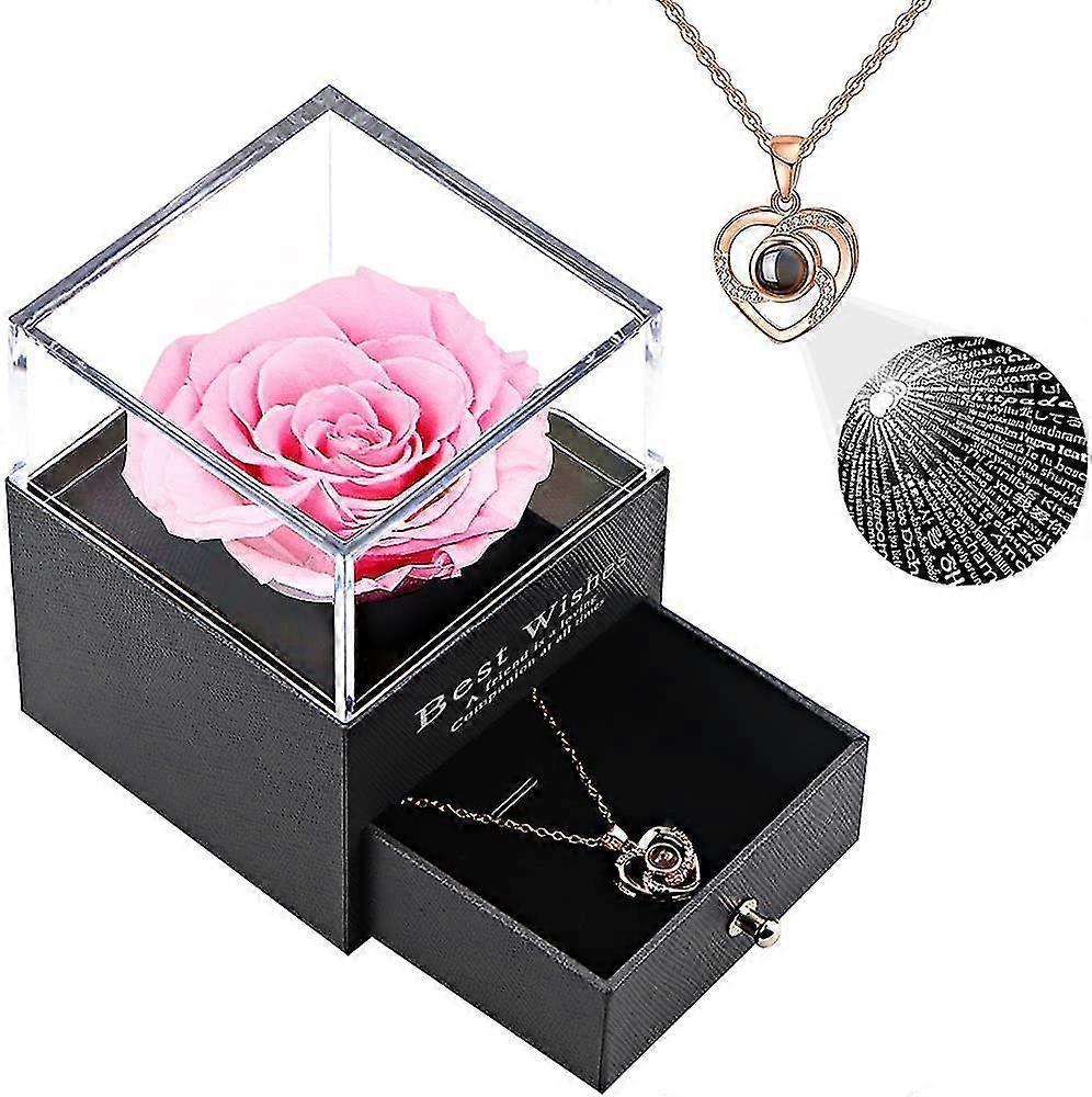 Regalo para ella, rosa real preservada con collar de corazón