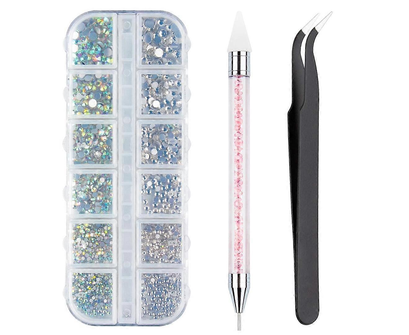Nail enhancement rhinestone set, with pick up tweezers and rhinestone selector point pen, suitable for nail enhancement
