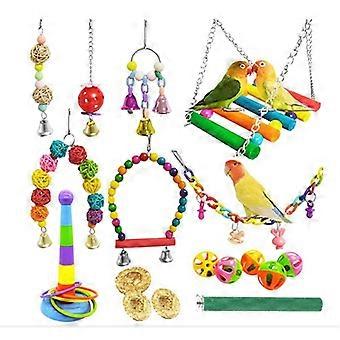 Parrot Hammock Bell Toys - 8 Packs Bird Swing Chewing Toys For Small Parakeets, Cockatiels, Conures