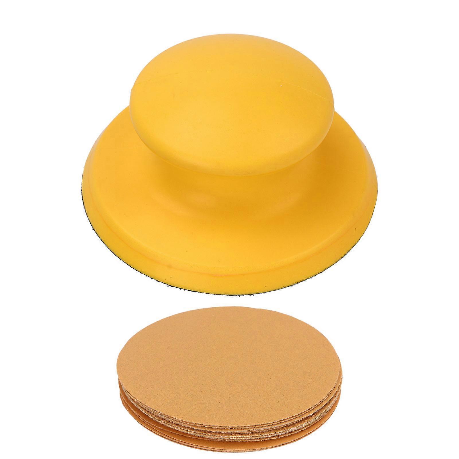 16PCS Hand Sanding Block Hook and Loop Round Shaped Anti Slip Handle Sanding Disc for Woodworking