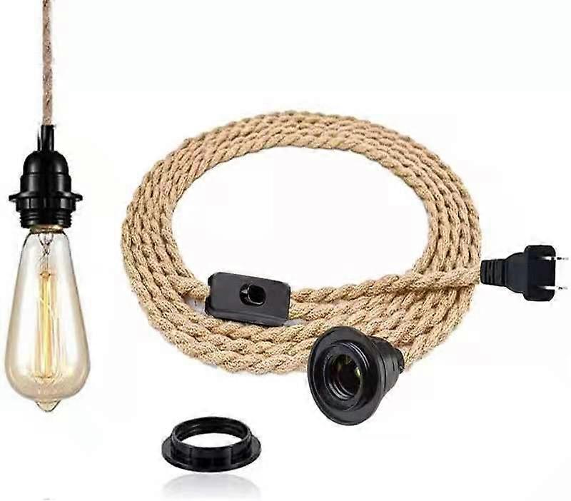Pendant Lights With Switch, Hemp Rope With 4.5m Cable, E27 Socket For Hall, Kitchen, Dining Table, Bar (without Bulb)