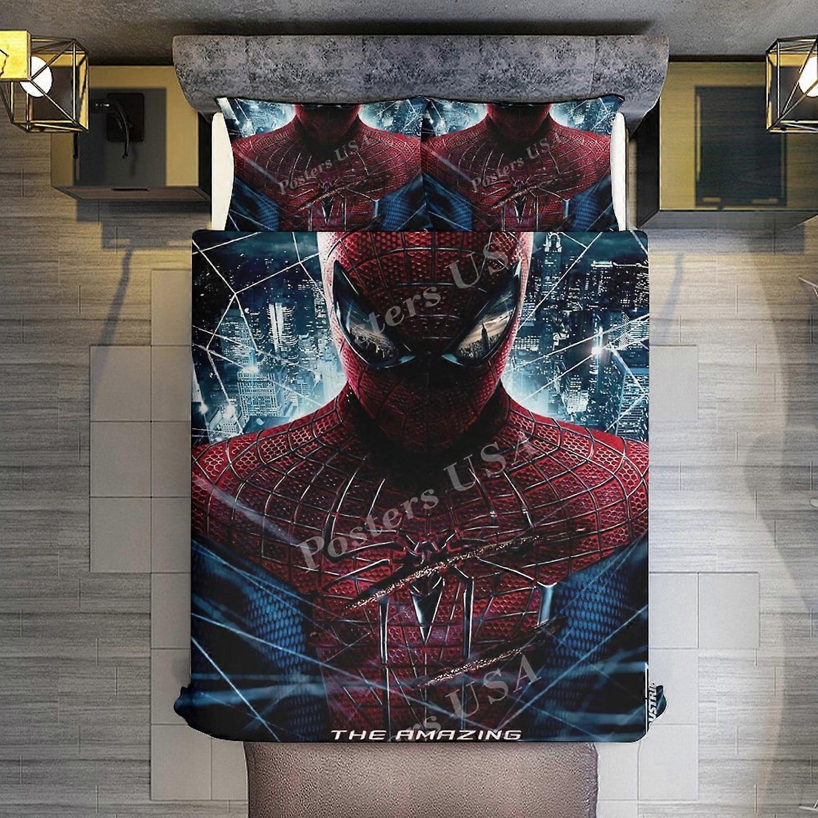 v812  Bed Sheets Bedding Amazing Spiderman 3 Piece Sets Full/Queen Size - Reversible Microfiber Quilts with 2 Shams Soft Lightweight Bedspread Coverle