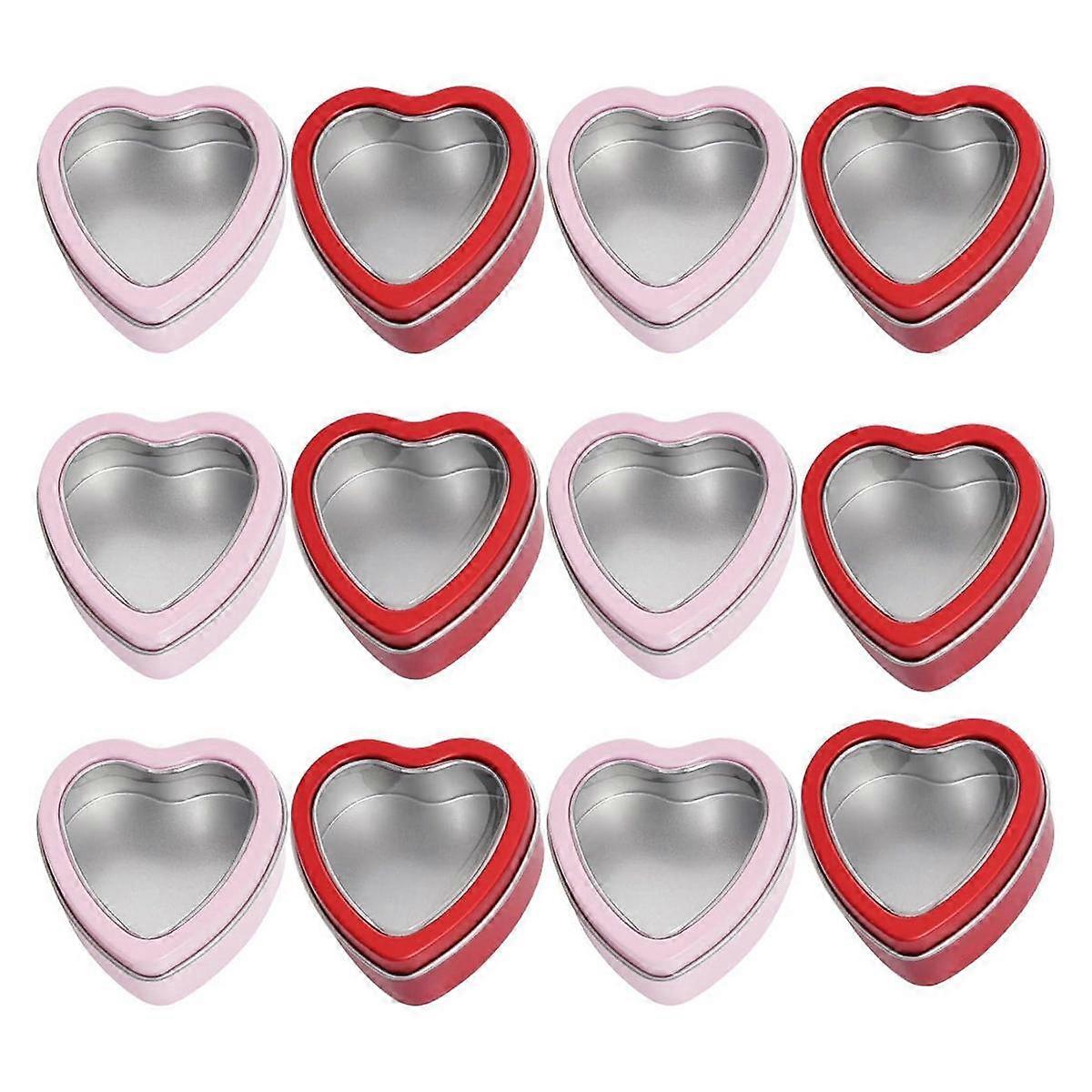 12Pack Heart Shaped Metal Tins with Lid Valentine's Day Candle Tins for Making Candles 2Oz Candle T