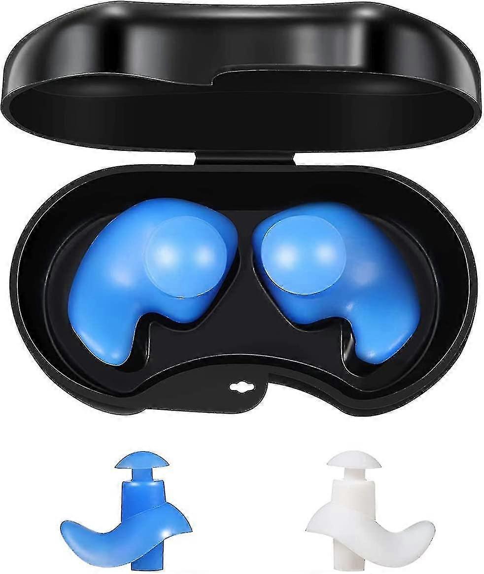 2 Pairs Waterproof Reusable Silicone Ear Plugs For Surfing, Snorkelling, White And Blue