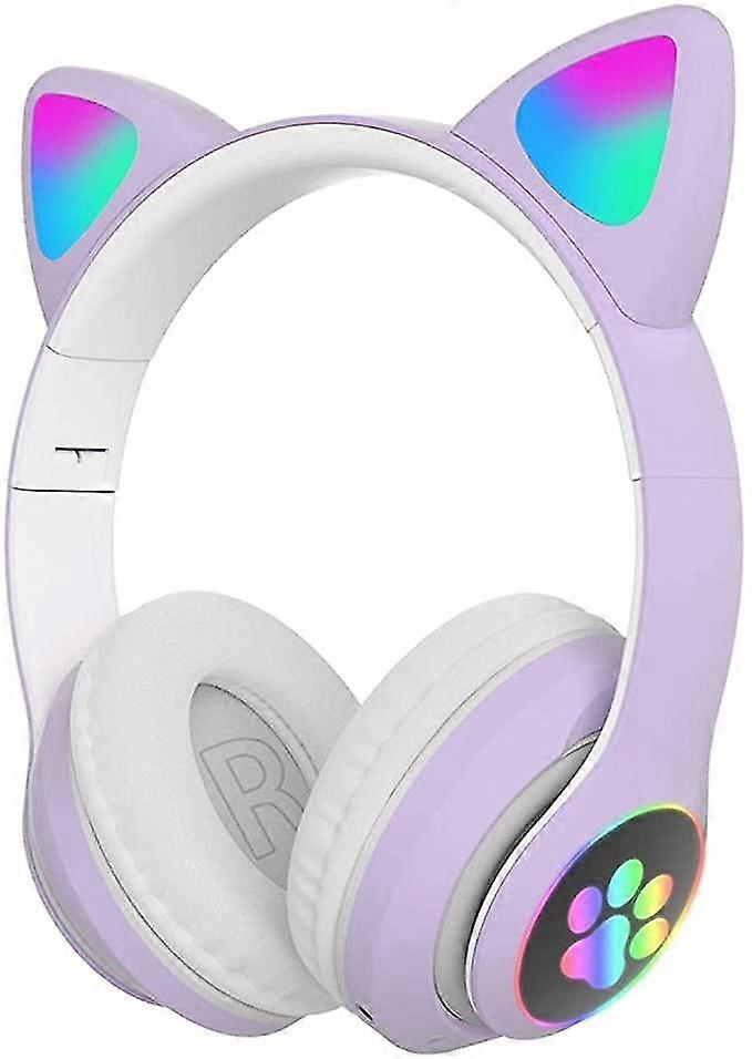 Gaming Headset Fashion Bluetooth Kids Adult Cat Ear Led Light Up Wireless Headset Foldable And Stretchable Pink
